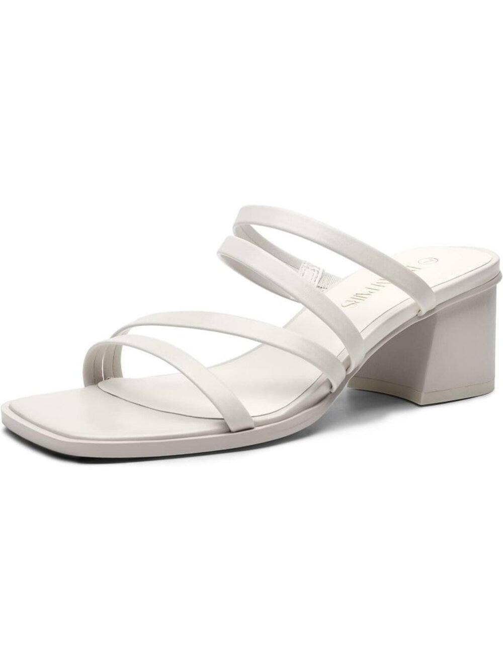 Women's White Faux Leather Strappy Heels Block Open Toe Chunky Mules Sandals